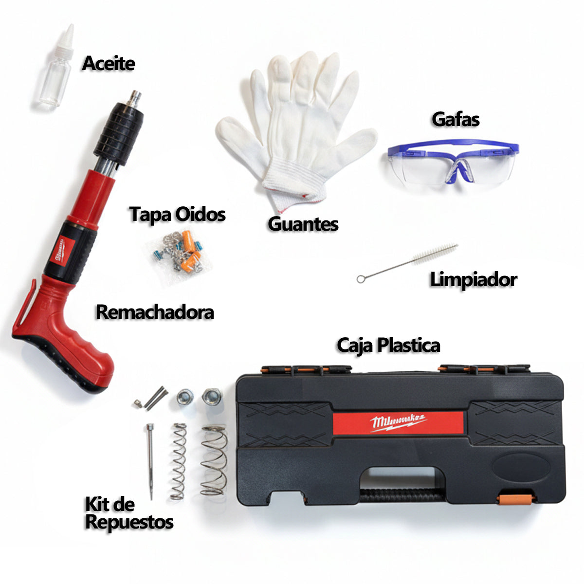 Kit de Pistola Remachadora Milwaukee con Clavos de Acero